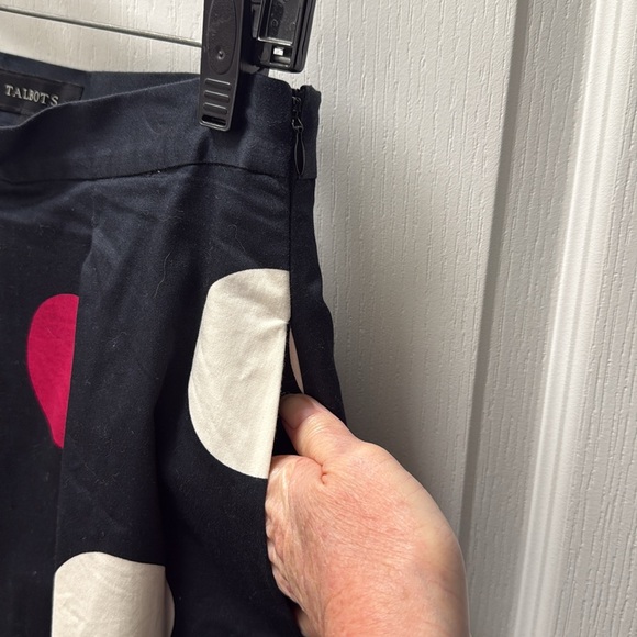 Talbots Black Pink White Polka Dot A-Line Pleated Midi Skirt Size 6 EUC - Picture 6 of 13